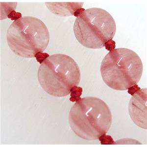 round watermelon quartz knot Necklace Chain, approx 8mm dia, 36 inch length