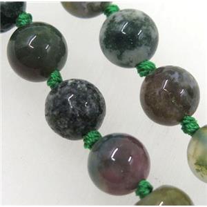 round Indian Agate beads knot Necklace Chain, approx 8mm dia, 35.5 inch length