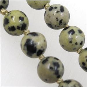 round spotted dalmatian jasper beads knot Rosary Necklace Chain, approx 8mm dia, 35.5 inch length