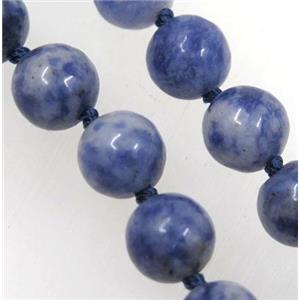 blue spotted dalmatian jasper beads knot Necklace Chain, round, approx 8mm dia, 35.5 inch length