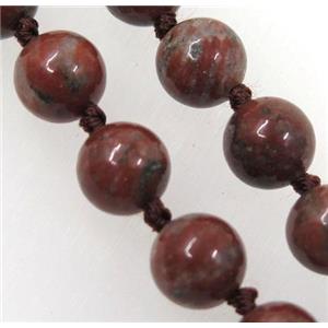red sesame jasper beads knot Necklace Chain, round, approx 8mm dia, 35.5 inch length