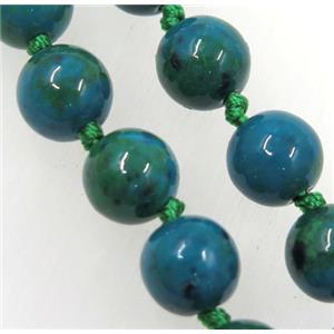 Azurite bead knot Necklace Chain, round, dye, approx 8mm dia, 35.5 inch length