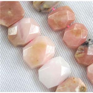 pink opal stone bead, faceted oval, approx 10-14mm