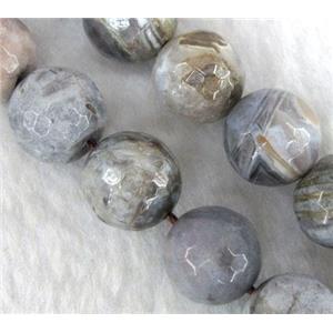 gray Bamboo Agate beads, faceted round, approx 6mm dia, 15.5 inches
