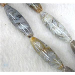 gray Bamboo Agate beads, rice-shaped, approx 12x40mm, 15.5 inches