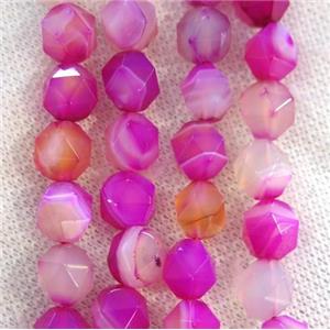 hotpink striped agate beads ball, faceted round, approx 8mm dia