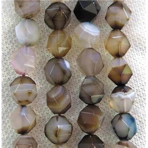 coffee striped agate beads ball, faceted round, approx 8mm dia