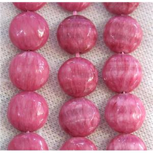 Chinese Rhodonite beads, dye pink, flat round, approx 14mm dia