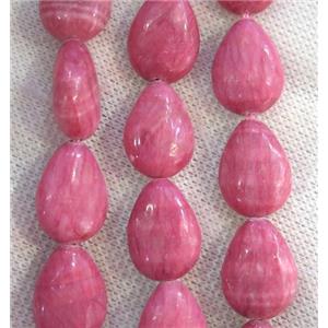Chinese Rhodonite teardrop beads, dye pink, approx 13x18mm