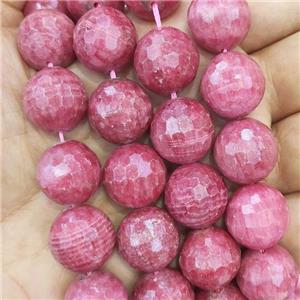 Chinese Rhodochrosite Beads Pink Dye Faceted Round, approx 16mm dia