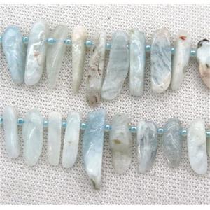 lt.blue Aquamarine collar beads, stick, freeform, top drilled, approx 8-25mm