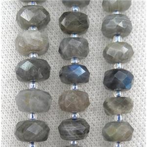 gray Labradorite gemstone beads, faceted rondelle, approx 10-12mm