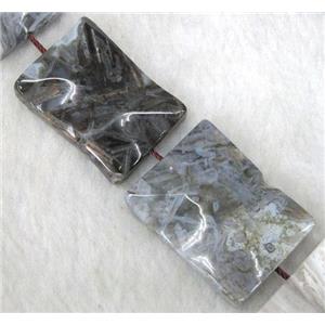 gray Bamboo Agate beads, wave rectangle, approx 22x30mm, 15.5 inches