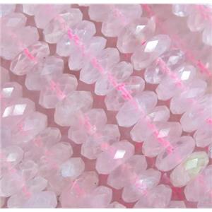 faceted Rose Quartz rondelle beads, pink, approx 4.5x12mm