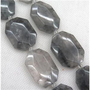 gray Cloudy Quartz slice beads, faceted freeform, approx 25-40mm