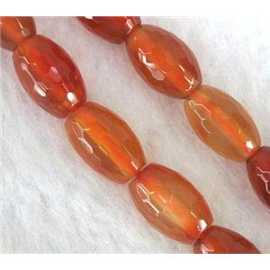 red carnelian agate beads, faceted barrel, approx 10x25mm, 15.5 inches