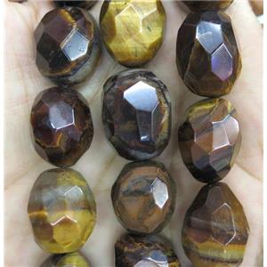 Tiger eye stone beads, faceted barrel, yellow, approx 15-20mm