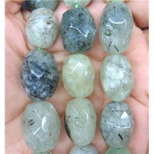 green Prehnite barrel beads, faceted, approx 15-20mm