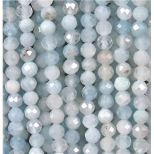faceted round blue Aquamarine beads, approx 2.5mm dia