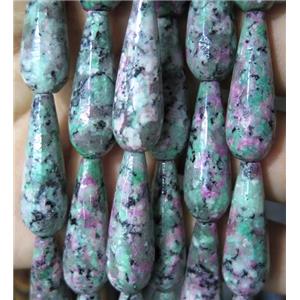 ruby zoisite beads, dye, faceted teardrop, approx 10x30mm