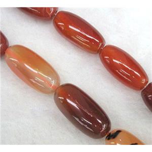 red carnelian agate beads, barrel, approx 10x20mm, 15.5 inches