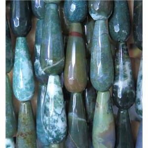 green indian Agate bead, faceted teardrop, approx 10x30mm