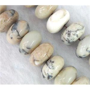 white Peruvian Moss Opal Jasper beads, rondelle, approx 8x14mm, 15.5 inches