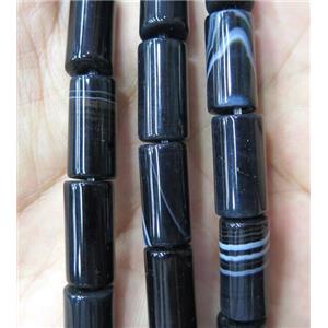 black Agate tube beads, approx 8x16mm