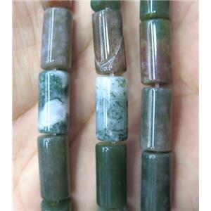 indian Agate tube beads, green, approx 8x16mm