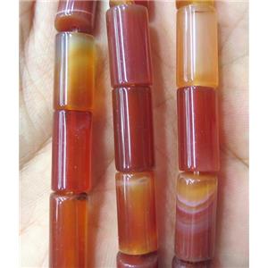 red agate beads, tube, approx 8x16mm