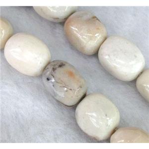 white Peruvian Moss Opal stone beads, freeform, approx 12x16mm, 15.5 inches