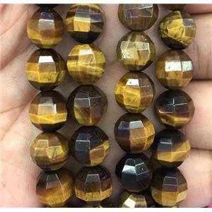 tiger eye stone bead, Pumpkin, faceted round, approx 10mm dia