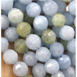 Aquamarine beads, Pumpkin, faceted round, approx 8mm dia