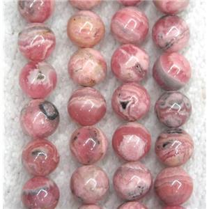 natural Rohodonite beads, round, pink, approx 9mm dia