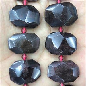 Garnet nugget beads, faceted rectangle, dark red, approx 13-23mm