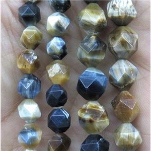 Fancy Tiger eye stone ball beads, faceted round, approx 10mm dia