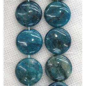 blue Apatite beads, coin, approx 12mm dia