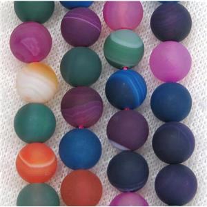 round matte striped Agate beads, mix color, approx 10mm dia