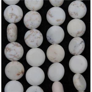 white Mongolian Turquoise beads, flat round, matte, approx 10mm dia