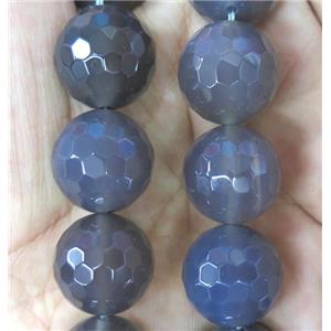 large faceted round Gray Agate beads, approx 20mm dia