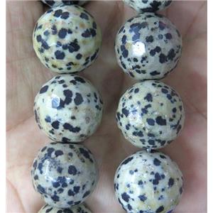 large black spotted Dalmatian Jasper beads, faceted round, approx 18mm dia