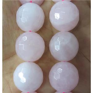 large Rose Quartz beads, faceted round, pink, approx 18mm dia
