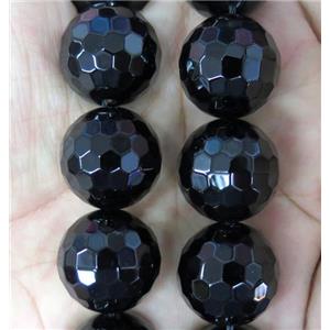 large Black Onyx Agate beads, faceted round, approx 20mm dia