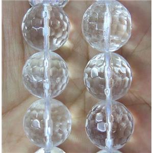 large Clear Quartz beads, faceted round, approx 16mm dia