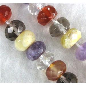mixed gemstone beads, faceted rondelle, mixed color, approx 4x6mm, 15.5 inches