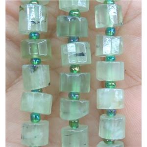 green Prehnite beads, faceted heishi, approx 7-11mm dia