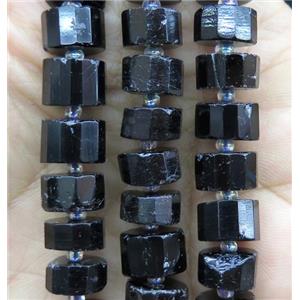 black Tourmaline beads, faceted heishi, approx 7-11mm dia