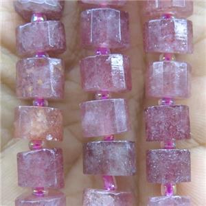 Strawberry Quartz beads, faceted heishi, approx 7-11mm dia