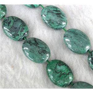 Natural Green Picture Jasper Oval Beads Dye, approx 15x30mm, 15.5 inches