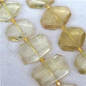 Lemon Quartz nugget beads, faceted rectangle, approx 15-22mm